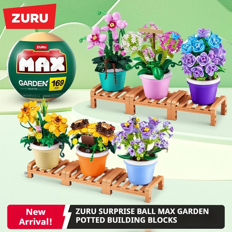 Zuru Max Überraschungsball mit Bausteinen, Garten-Kollektion, Künstliche Blumenpflanze im Topf, Modell für Büro-Schreibtisch-Dekoration, Spielzeug