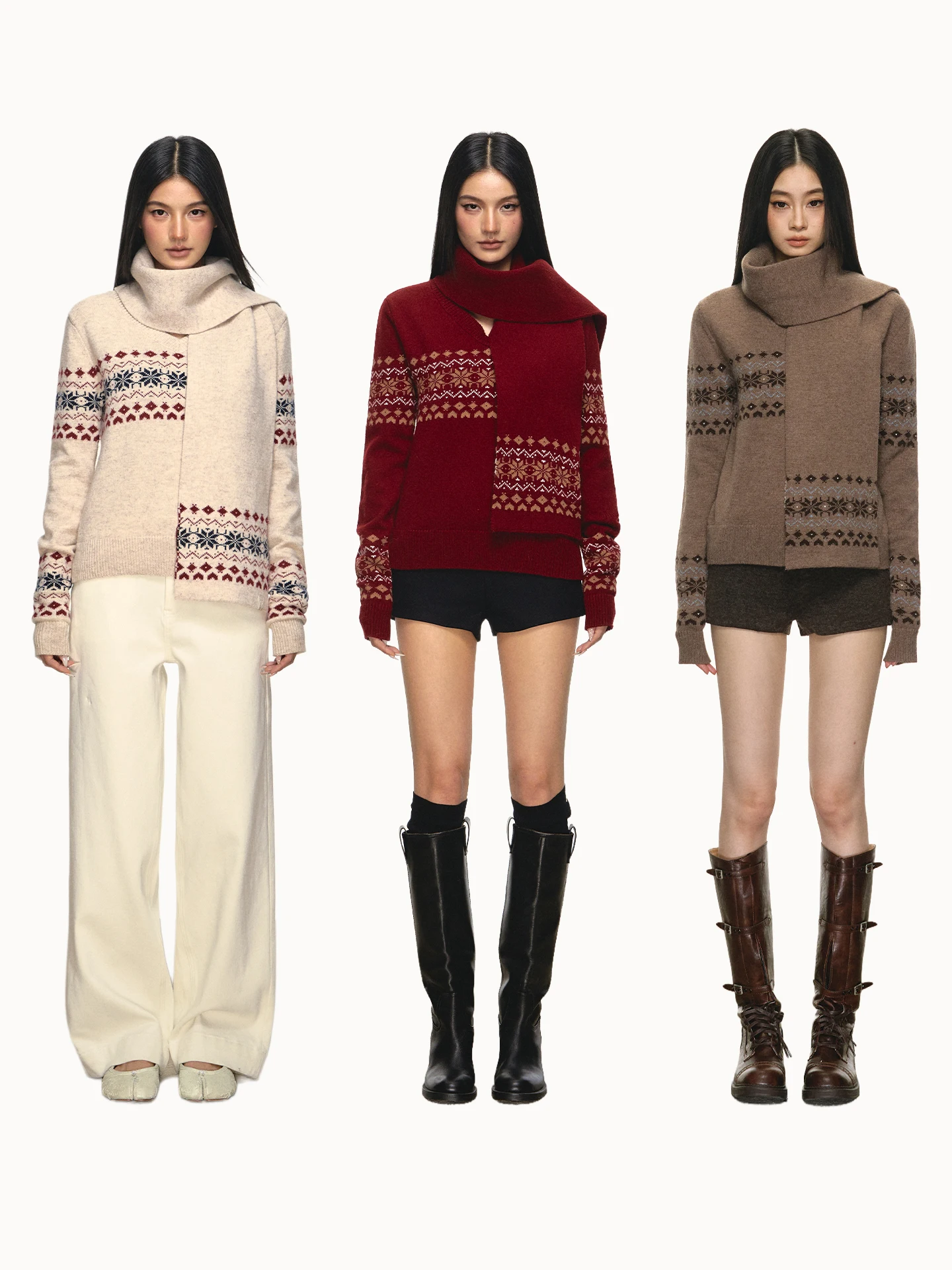 

ANNA ANEAE Winter New Women's Knitted Sweater Tassel Long Sve Warm Faionable Casual Sle Geometric Pattern Top