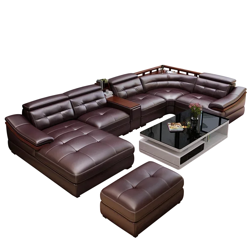 

leather sofa U-shaped head-shaped leather simple modern living room leather sofa corner large-family sofa combination