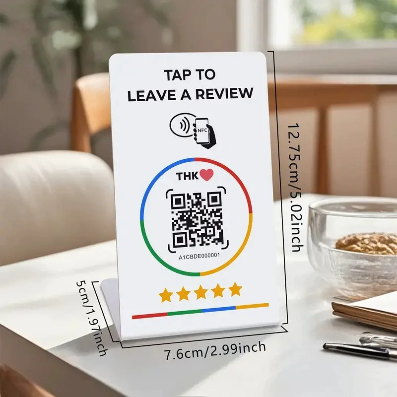 Custom Google Review QR Code Stand Sign Acrylic Menu Display Facebook Social Media Plaque Tap or Scan to Leave Review (NFC+QR)