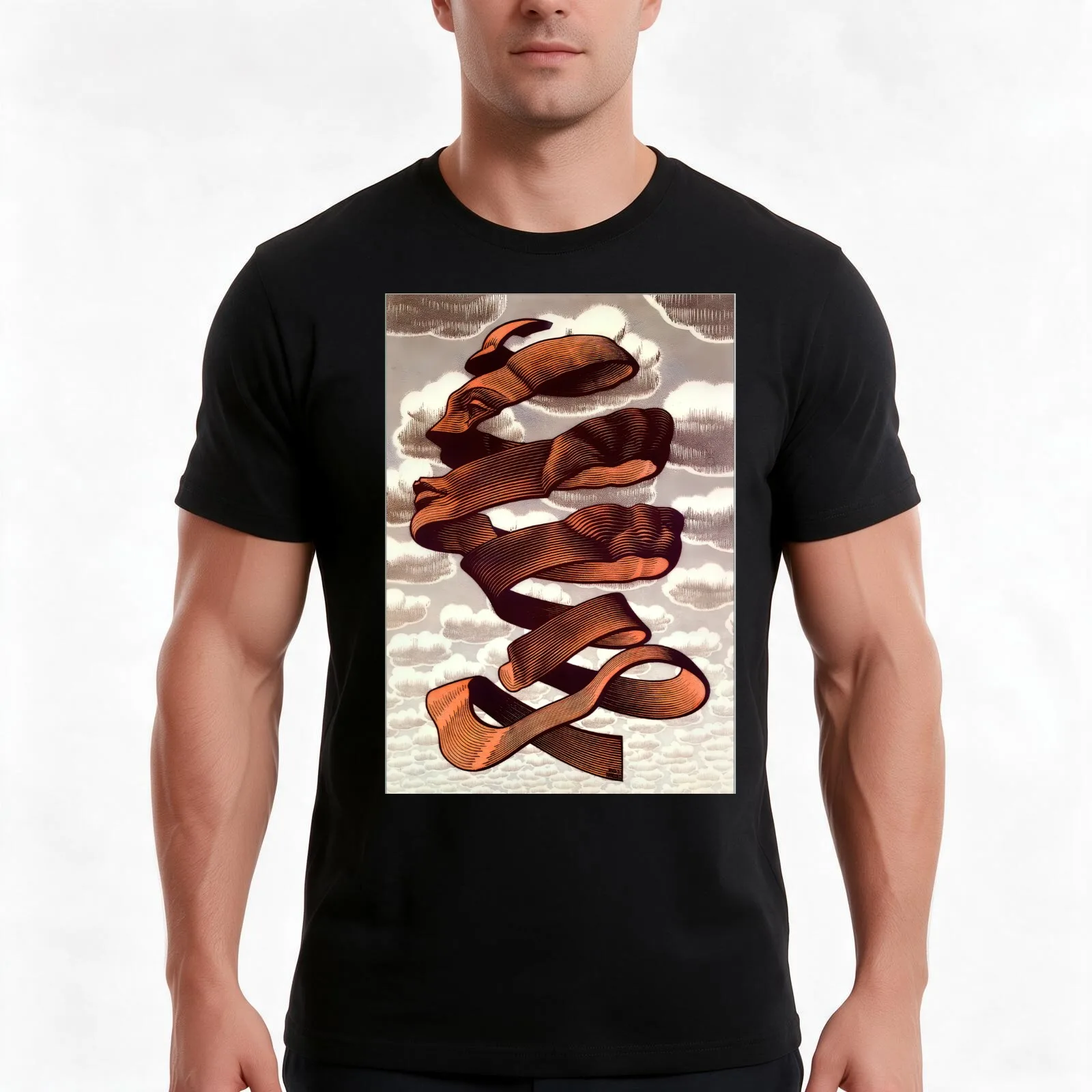 Escher - Display Face T-Shirt, Summer Casual Cotton Tee, Oversized Streetwear Tops, Vintage Graphic Print, Unisex Men Women