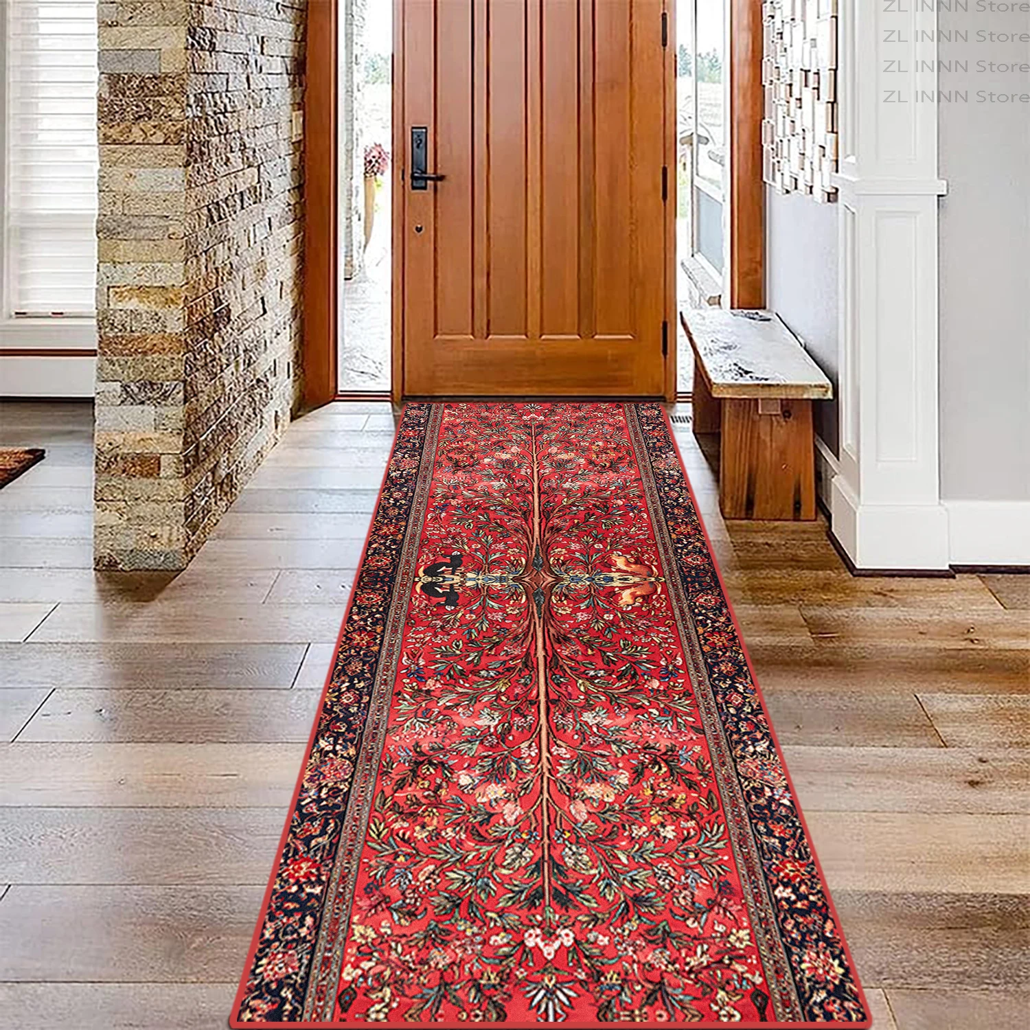 Persian Ethnic Style Long Corridor Carpet Customizable Non-slip Prayer Passageway Floor Mat Decor Living Room Porch Runner Rugs