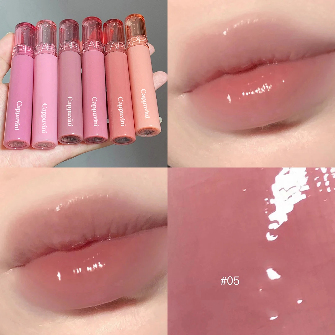 Cappuvini Makeup Juice Lip Glaze Moisturizing Lip Stain Summer Water Shiny Jelly Mirror Lipgloss Female Lipstick Beauty Cosmetic