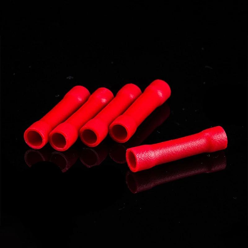 1000PCS BV1.25 Fully Insulated Intermediate Connector Long Red Intermediate Tube Sleeve Cold Press Terminal