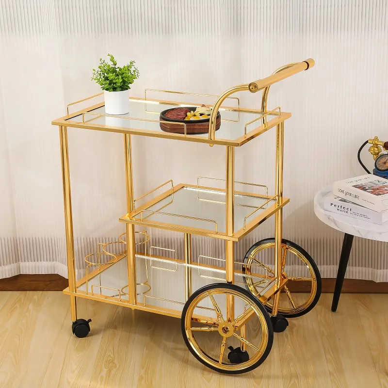Light Luxury Metal Dining Cart Tea Cart Mobile Trolley Multi-Layer Storage Rack for Living Room Bedroom Bathroom-European Style
