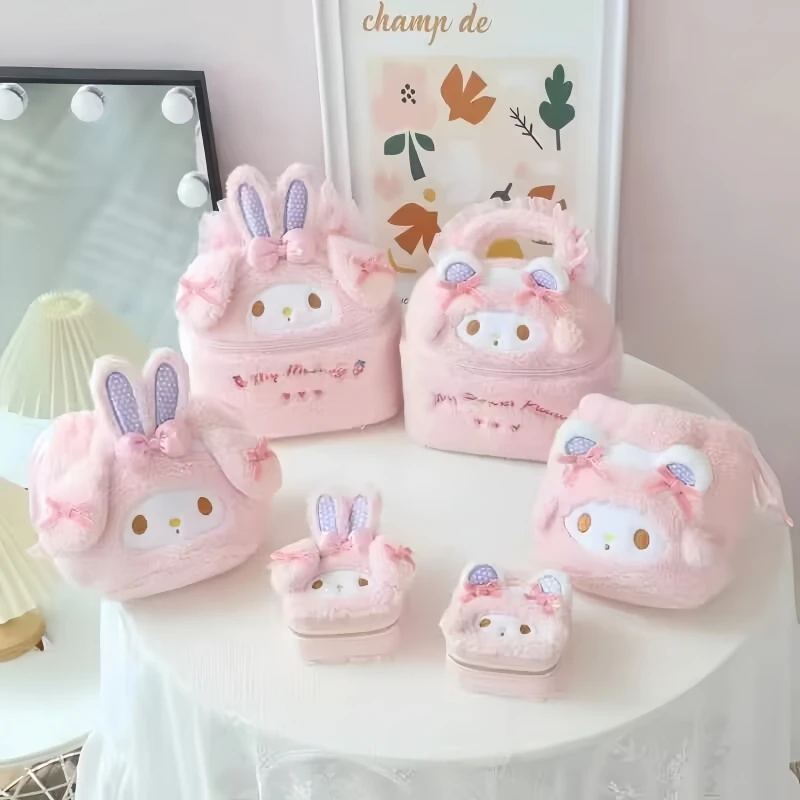 Cute My Melody Sweet Piano Cosmetic Bag Lovely Pink Drawstring Bag Kawaii Jewel Case Japanese Style Plush Bag Gifts Girl