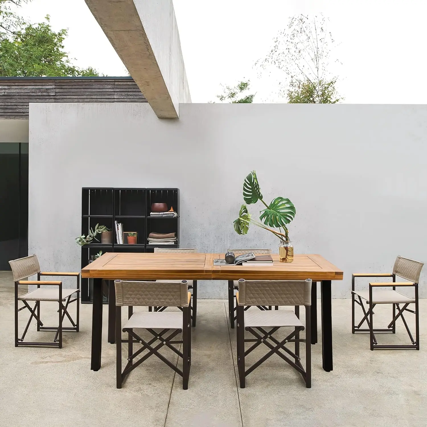 Acacia Wood Dining Table, Rectangular Outdoor Dinner Desk For Six Person Seating Area, Freestanding Wooden Furniture For Backyard Patio Garden Kitchen, Natural Wood Color, One Piece