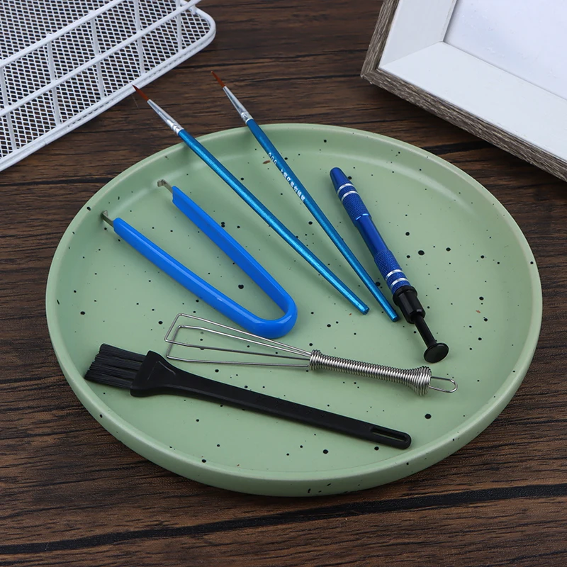 Kit di strumenti per la pulizia della tastiera estrattore per portachiavi in metallo supporto per stelo interruttore estrattore per penna di lubrificazione spazzola per lubrificante con custodia