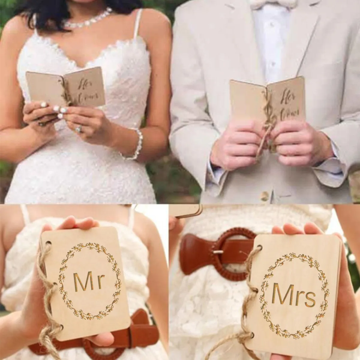 4Pcs Wooden Vow Book Wedding Notebook Kraft Paper Journal Rustic Design Sturdy Recycled DIY Vow Writing Booklet for Ceremony