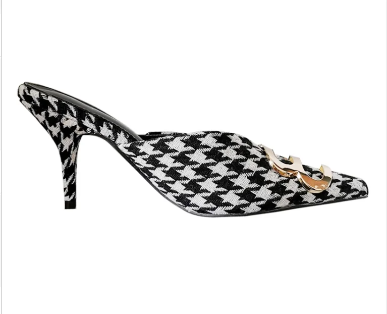 Casual Leather Sexy Pointed Toes Mule Slippers Design Women Thin High Heel Satin Shoes Dress Lady Outside Shoes Summer