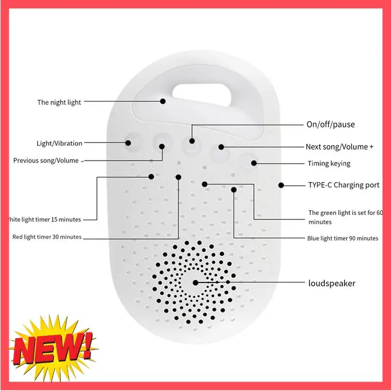 

B17C Portable Baby Sleep Machine White Noise Sound Machine For Baby Sleeping 26 Soothing Sounds USB Charging Cable