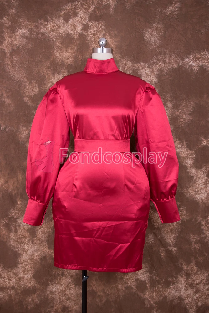 fondcosplay adult sexy cross dressing sissy maid short Lockable Red Satin Short Tight Dress Cosplay Costume Uniform[S003]