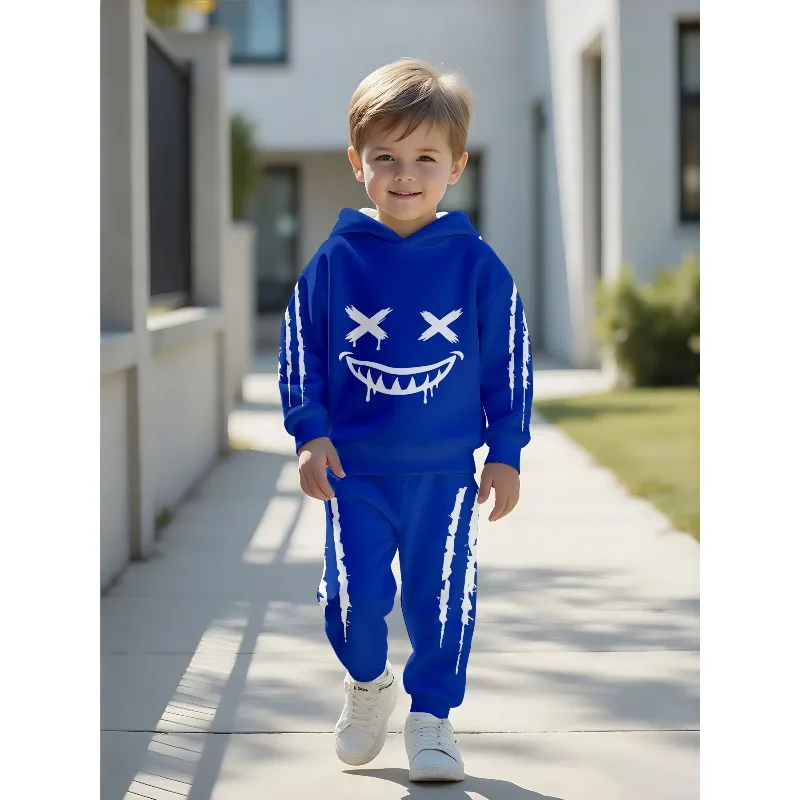 Unisex Toddler Hooded Jogger 2Pcs Tracksuit, KING Grid, X Face, Hip Hop Bear, Pumpkin, T-Rex, Spider Web Kids Outfit