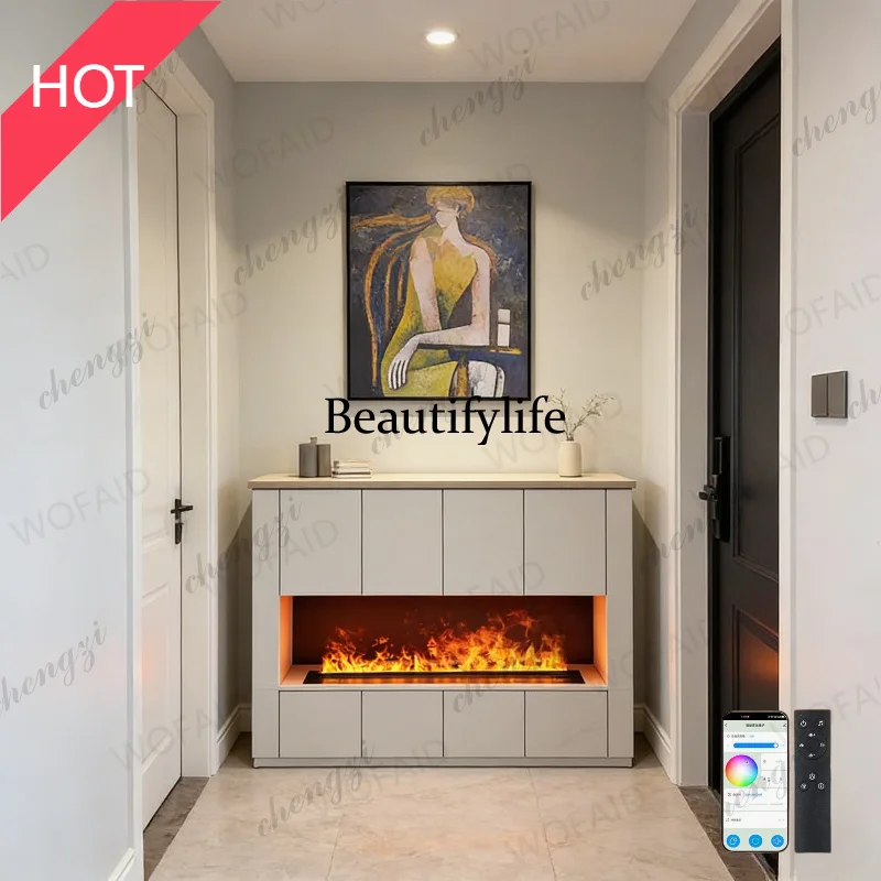A49 Corner Electric Led Fireplace,3D Water Vapor Flame,electric Fireplace Insert,Space Saving,Compact Design,Remote,LED Lights