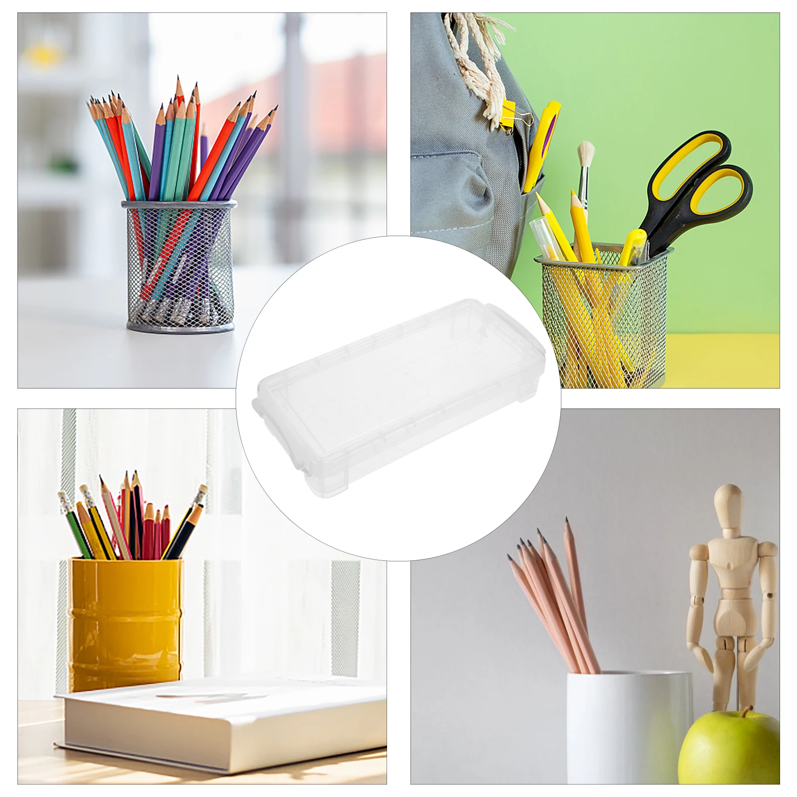 

Large Capacity Transparent Plastic Pencil Box Stationery Storage Organizer Portable Pen Case For Office Home School Teens