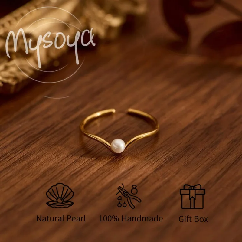 

MYSOYA White Freshwater Pearl Ring 4-5mm With Gift Box For Her/Him Birthday/Wedding/Christmas/New Year/Anniversary Gift