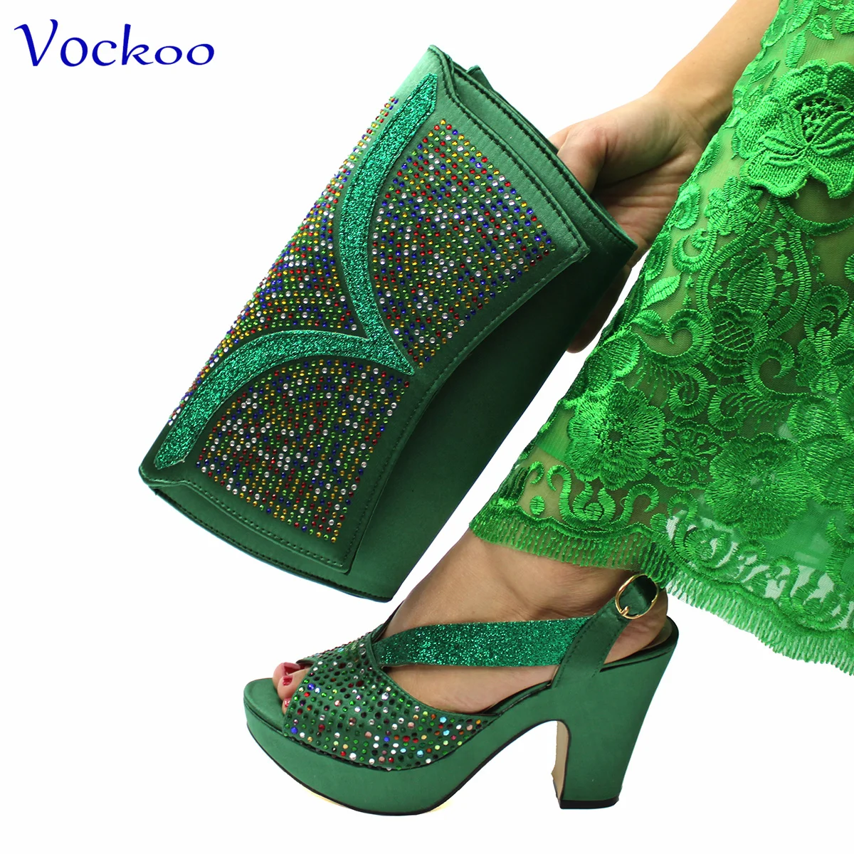 Colore verde più nuovo Design scarpe da donna italiane abbinate alla borsa a mano Slingback di alta qualità con piattaforma per la festa di nozze