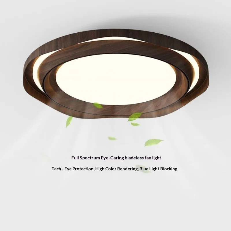 Modern Bladeless Ceiling Lamp Fan Round Walnut Color Bedroom Led Light Fan for Living Room Study Room Silent Air Circulation