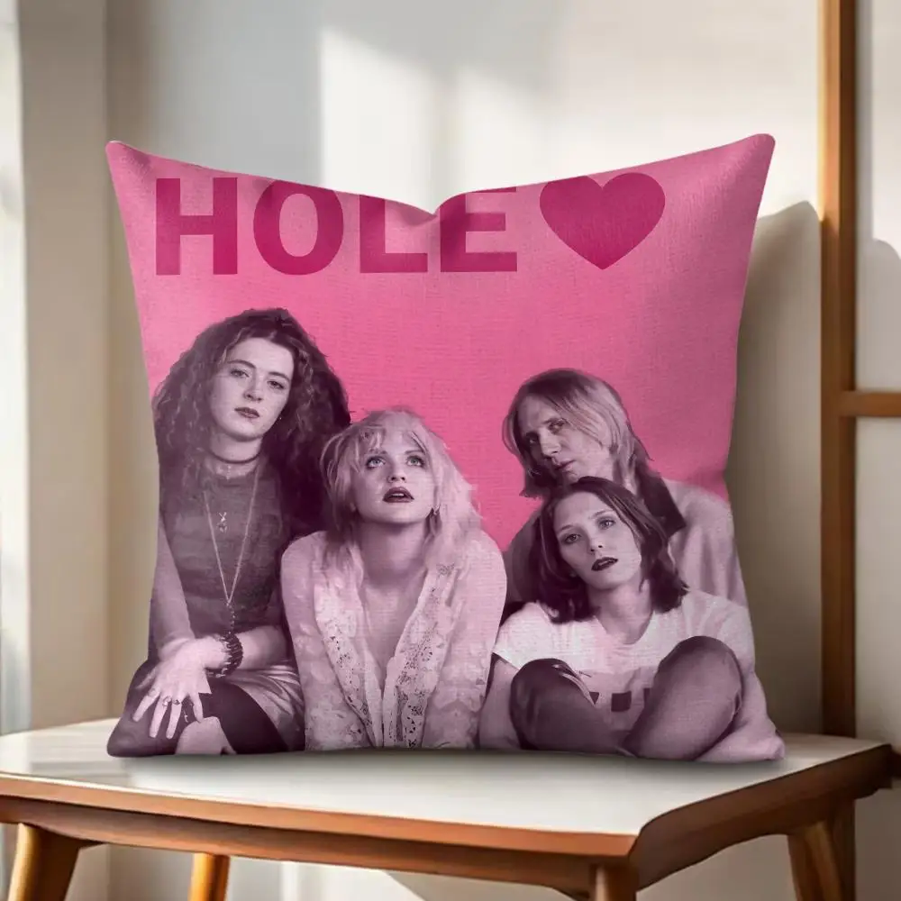 H-Hole Rock Band Cushion Cover Eco Linen Pillow Case Double-Sided Print Breathable Durable Zipper Home Decor Gift