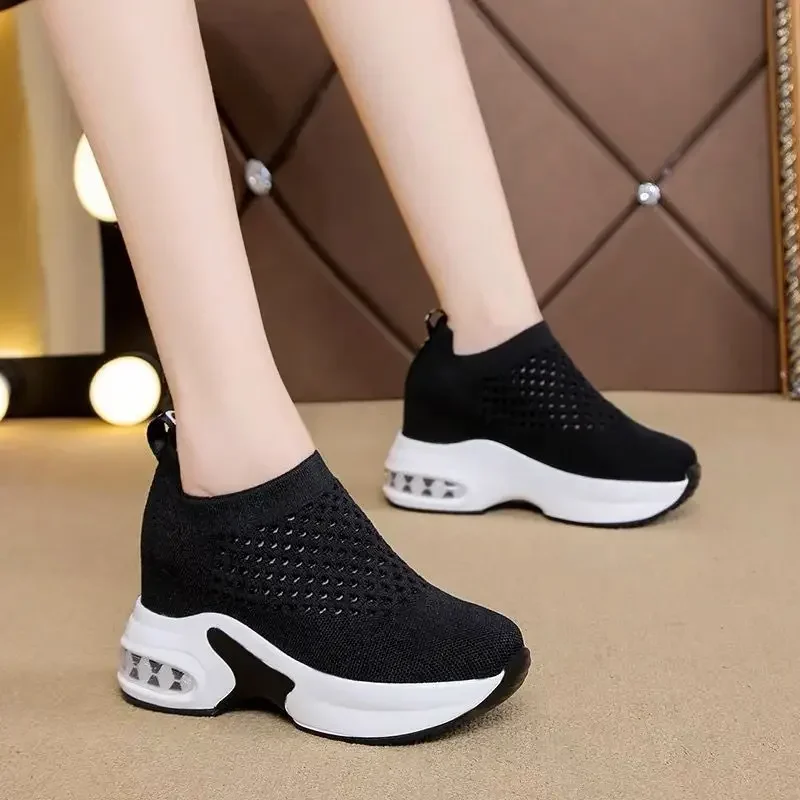 Women's Breathable Casual Sneakers Platform Shoes Comfortable Womens Vulcanized Shoes Lightweight Wedges Slip on Zapatillas2024