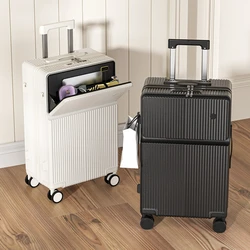 Valise Trolley Multifonction de 20/28 Pouces, Grande Capacité, Boîte de Voyage pour Étudiant, Couverture Avant Ouverte, Bagage à Roulettes