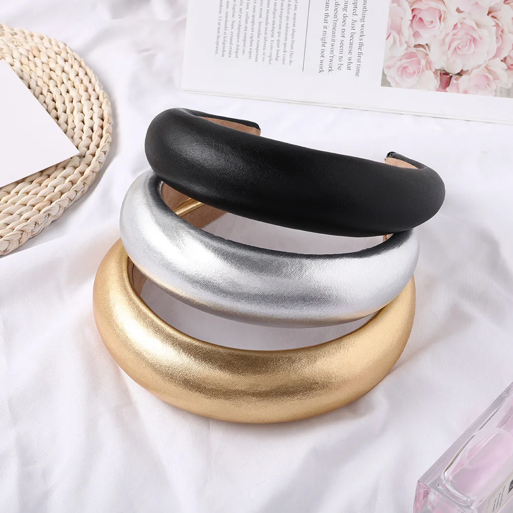1PC Wide Faux Leather Sponge Headband, Thick Fabric Wrapped Hair Hoop, Fashion Women Daily Headwear