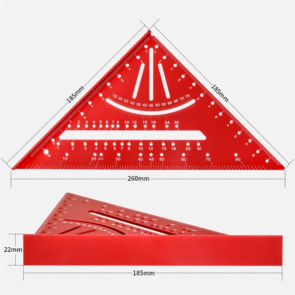 1Pc righello a triangolo per la lavorazione del legno righello speciale ad angolo retto per la lavorazione del legno in lega di alluminio 7 pollici