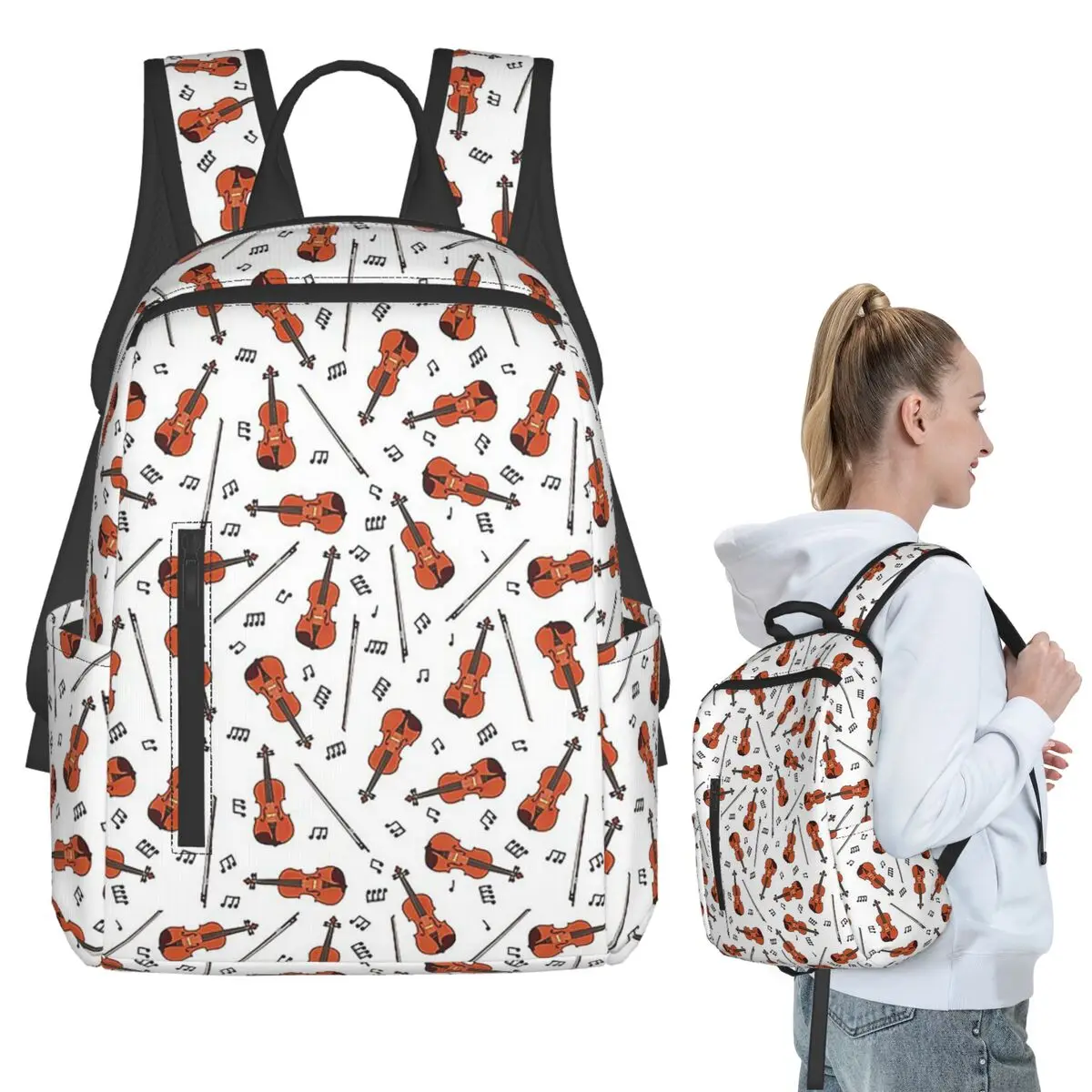 

Violin And Music Notes Backpack Student BookBag Children School Bag Computer Shoulder Bags Boys Girls