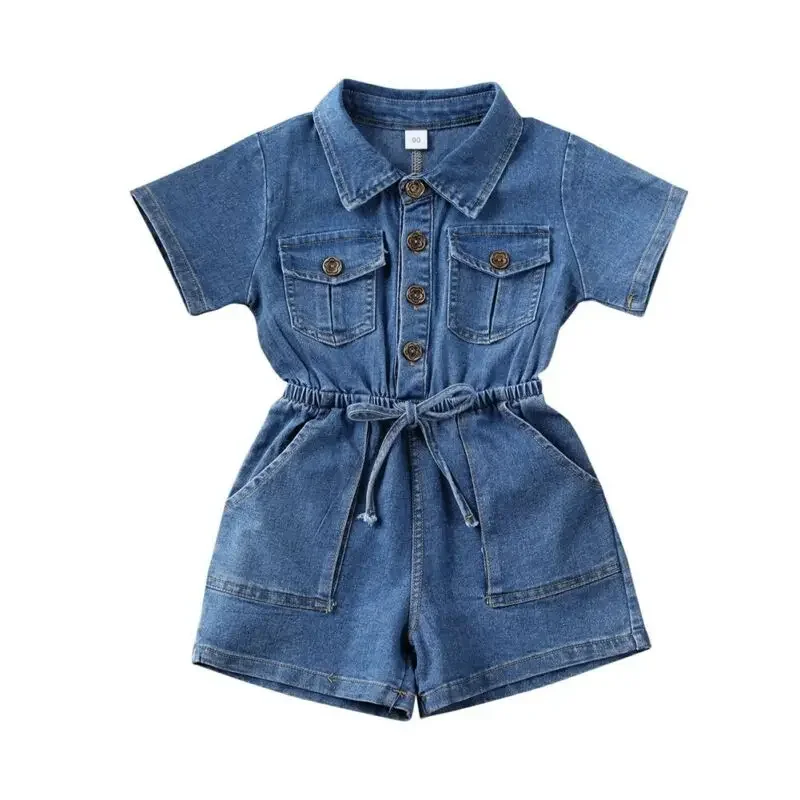 2020 Baby Girl Romper Short Jumpsuit Solid Blue Denim Outfit