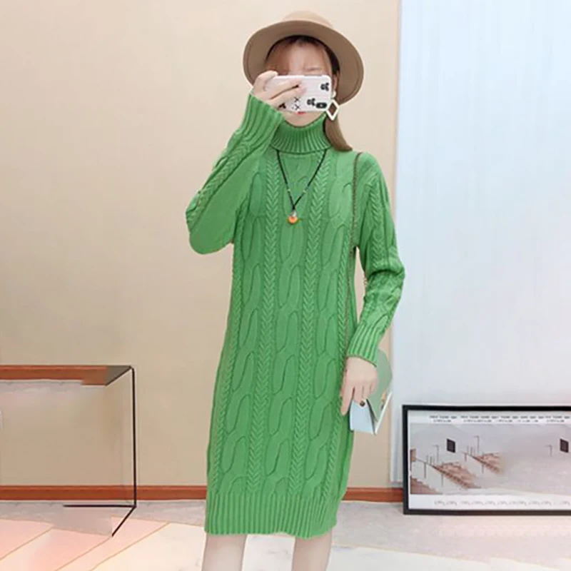 Autumn And Winter New Double Velvet Highnecked Over-the-knee Sweater Female Loose Long Sweater Long Skirt With Thick Coat Female