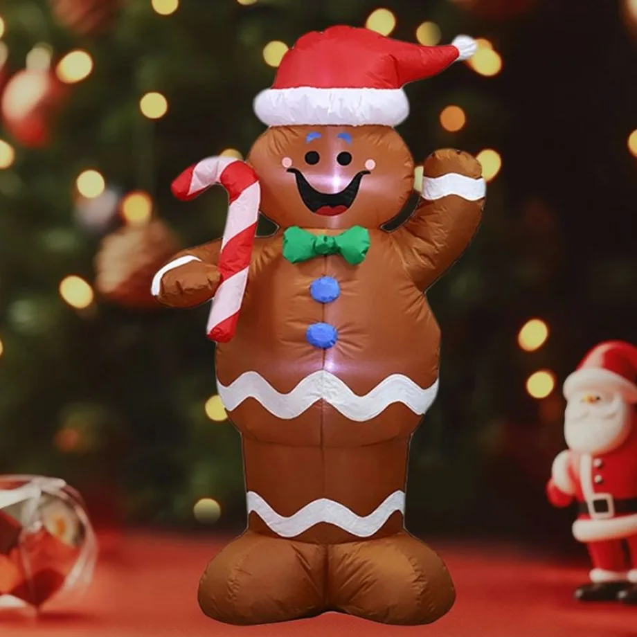 

1.5m Inflatable Gingerbread Man with LED Lights - Perfect for Indoor/Outdoor Christmas Party Decorations & Yard Props