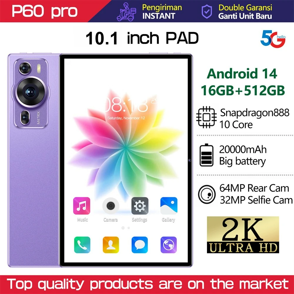 Nieuwe Originele P60 Pro 4G 5G Dual Sim Tablet Android 14 kids Tab 10.1 ''inch HD 20000mAh Global Versie Tabletten PC Met Toetsenbord