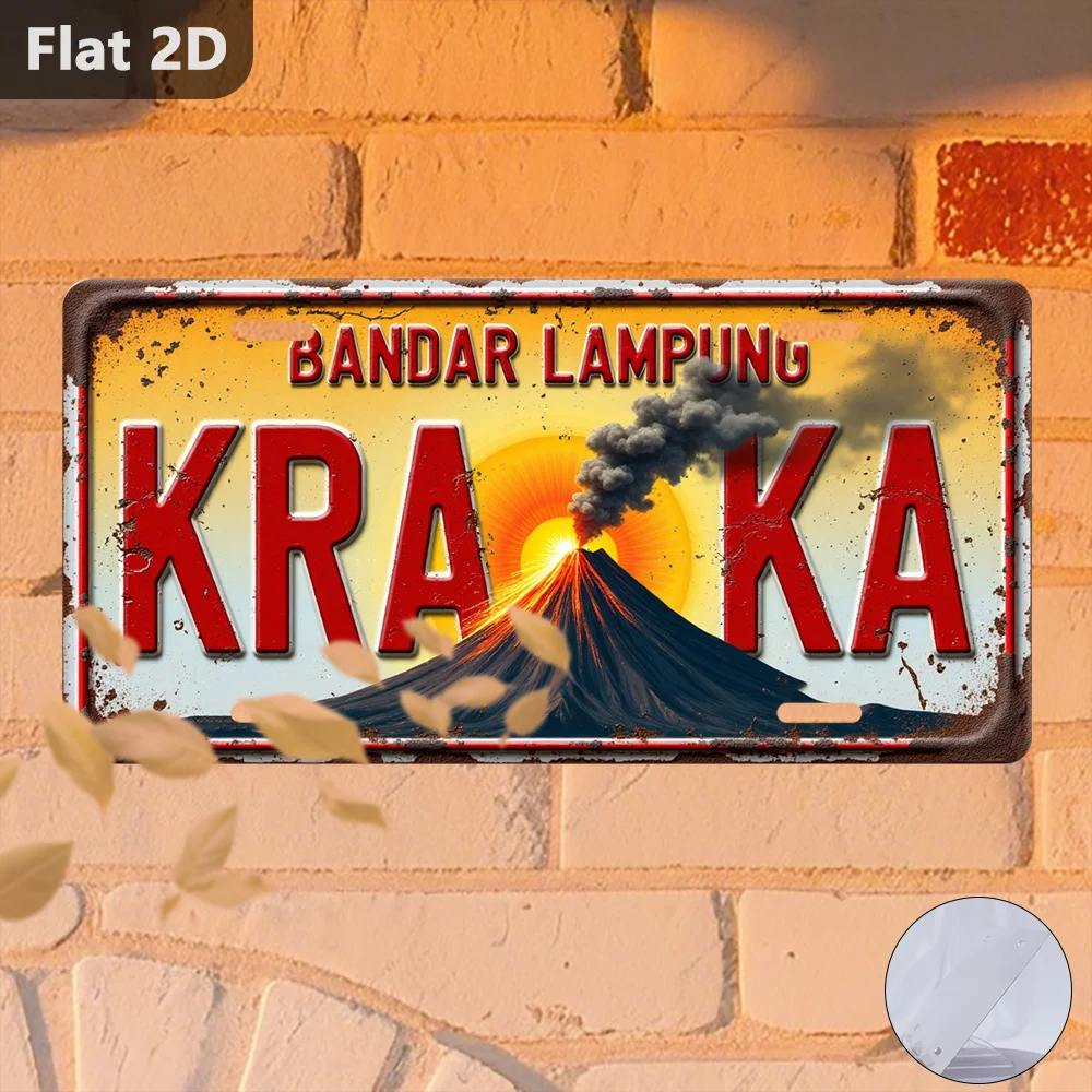 Vintage Krakatau Eruption Tin Sign 2D Flat Outdoor Plaque Wall Decoration 12x5.9 Inch