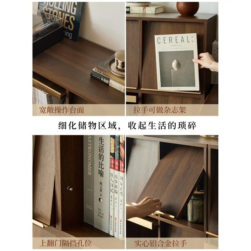 Small four solid wood chest, bedroom, bedside cabinet, medieval walnut entrance cabinet, living room against the wall, integrate