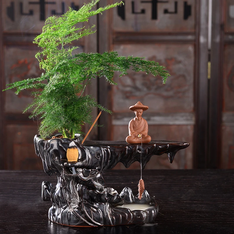 Chinese-Style Backflow Incense Burner Agarwood Sandalwood, Zen-Inspired, With A Motif Of Mountains And Flowing Water, S