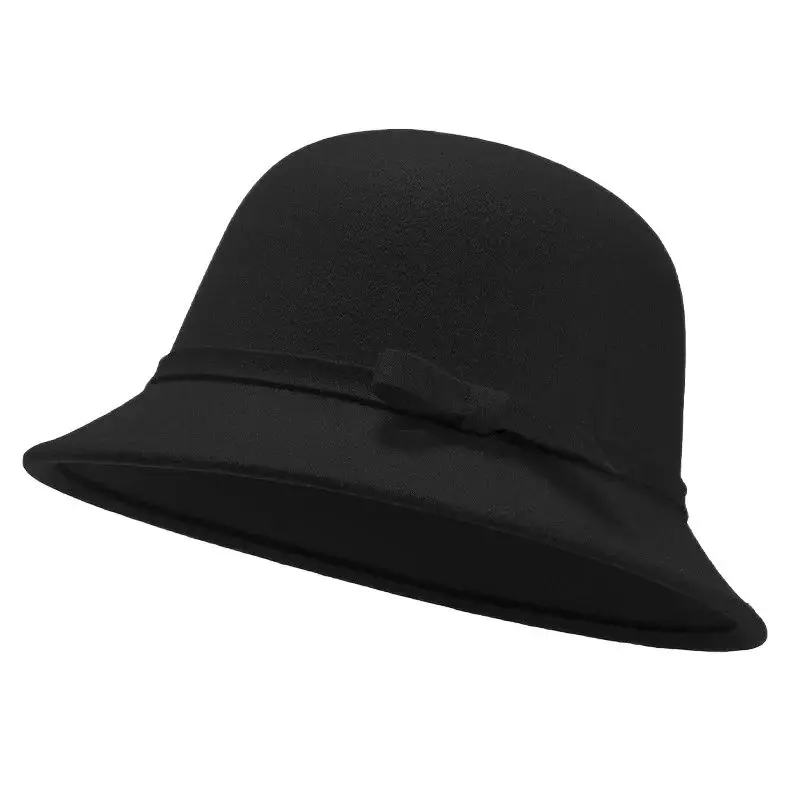 2024 New Fashion Autumn And Winter Imitation Wool Bowler Hat Bow Wool Bowler Hat Dress Casual Hat Basin Hat Headdress