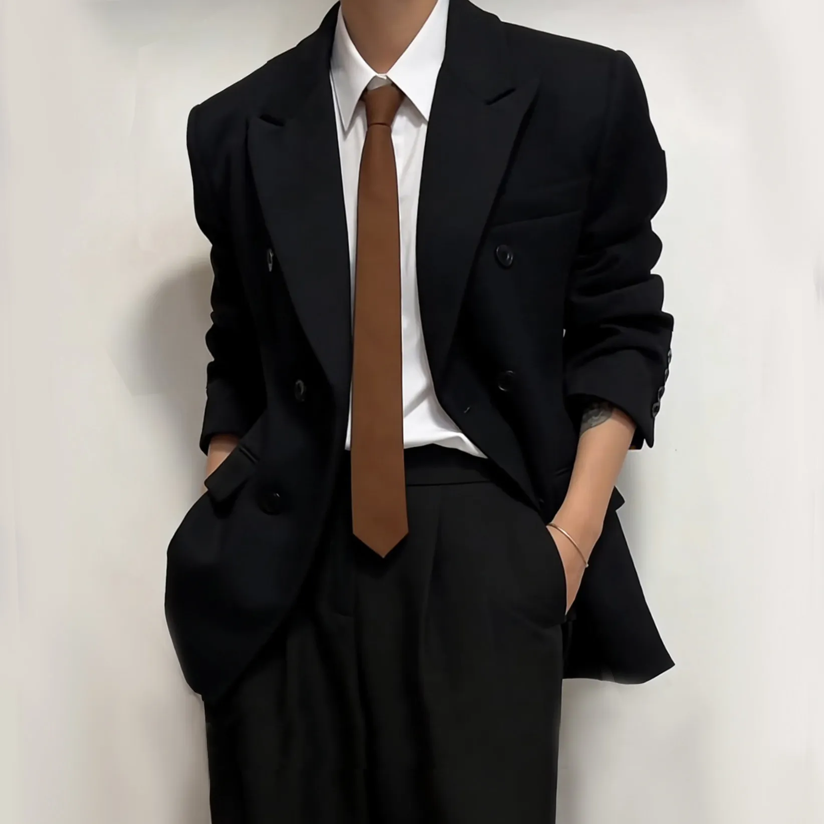 Men's Suit Set DK Uniform Black Double-breasted Gunlocke Suit Jacket Graduation Adult Ceremony Formal Wear Breathable Fibre