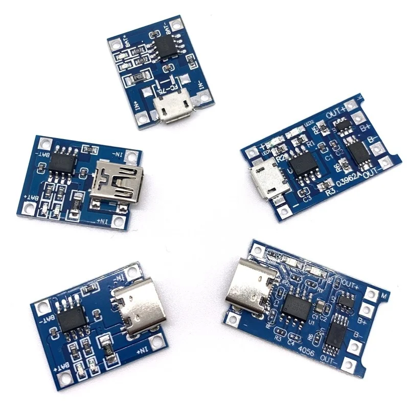 5PCS 5V 1A Micro/Type-c/Mini 18650 TP4056 Lithium Battery Charger Module Charging Board With Protection Dual Functions Li-ion