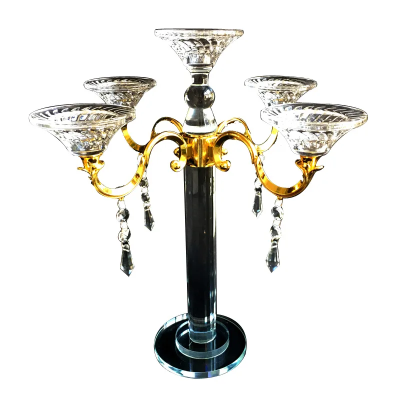Crystal five-headed candle holder European crystal candle holder Wedding hotel dining table candle holder one piece