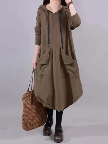 Décontracté ample Long Sve Dr pour les mères d'âge moyen et ly printemps automne grande taille vêtements pour femmes minceur ventre Co...