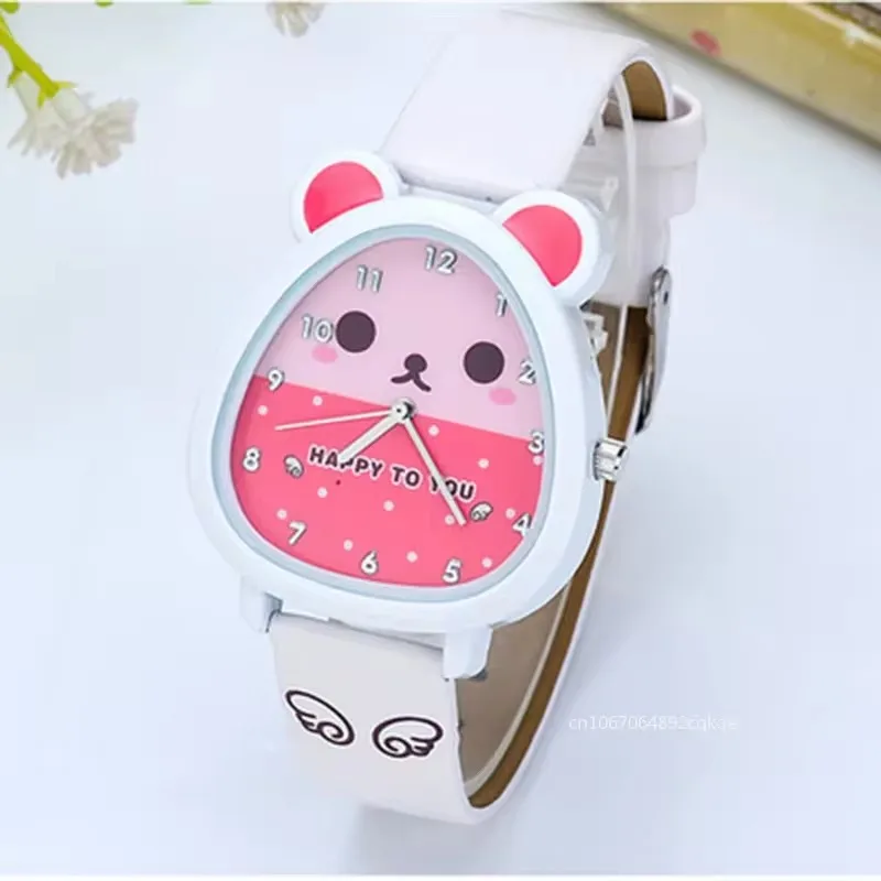 Relojes de pulsera de cuero de dibujos animados para niñas, Reloj de cuarzo analógico para niños, regalo de cumpleaños para niñas