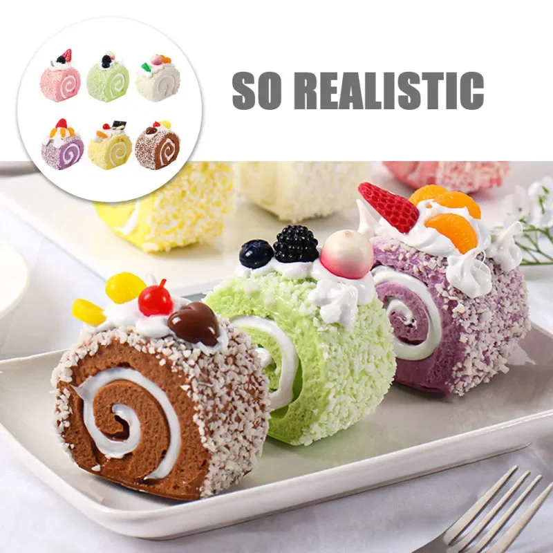 6PCS Simulation Cake Food Model Fake Cake Dessert Artificial Faux Swiss Rolls Home Kitchen Decoration Display Photography Props