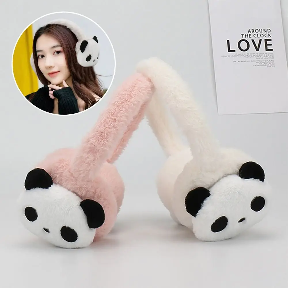 Winter Cute Panda Plush Earmuffs Fluffy Warm Earflaps Adjustable Casual Ear Warmer for Men Women