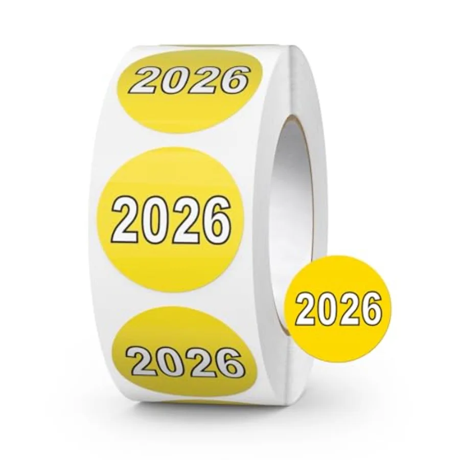 

500 PCS 2026 Year Stickers 1 Inch Round Coded Colored Vinyl Dot Labels Self Adhesive Waterproof Tabs for File Folders Journal P