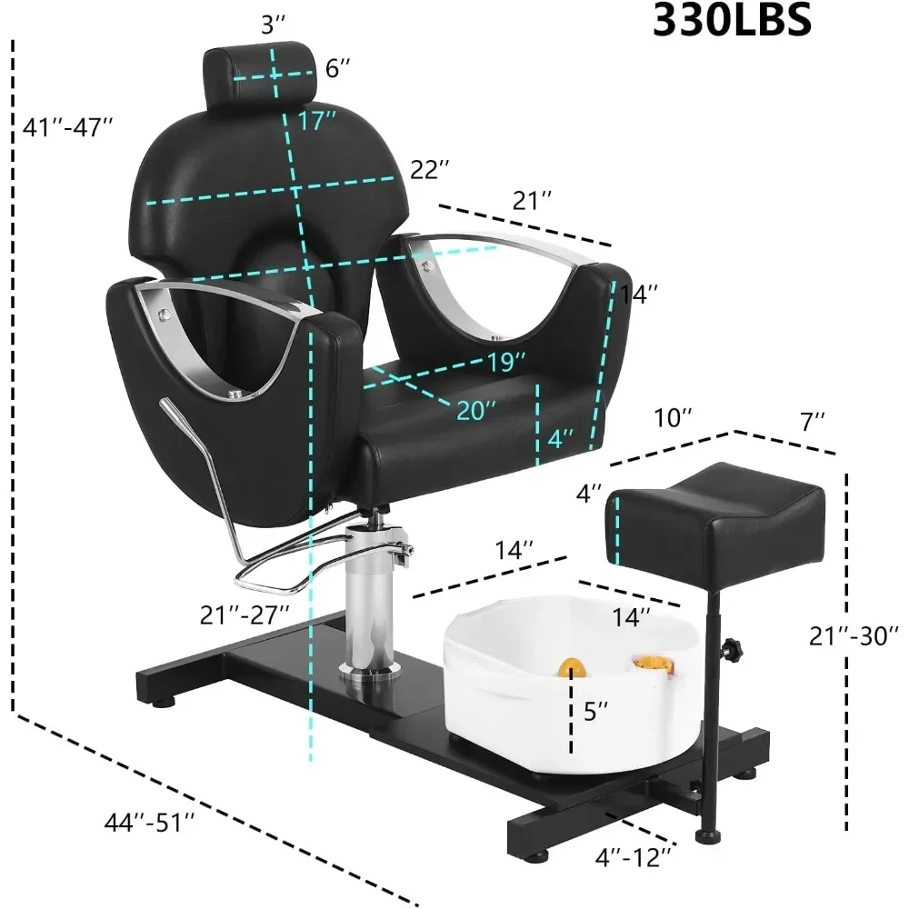 360° Swivel Pedicure Chair with Stool & Massage Foot Bath, Pedicure Station Hydraulic Adjustable Height No Plumbing for Foot