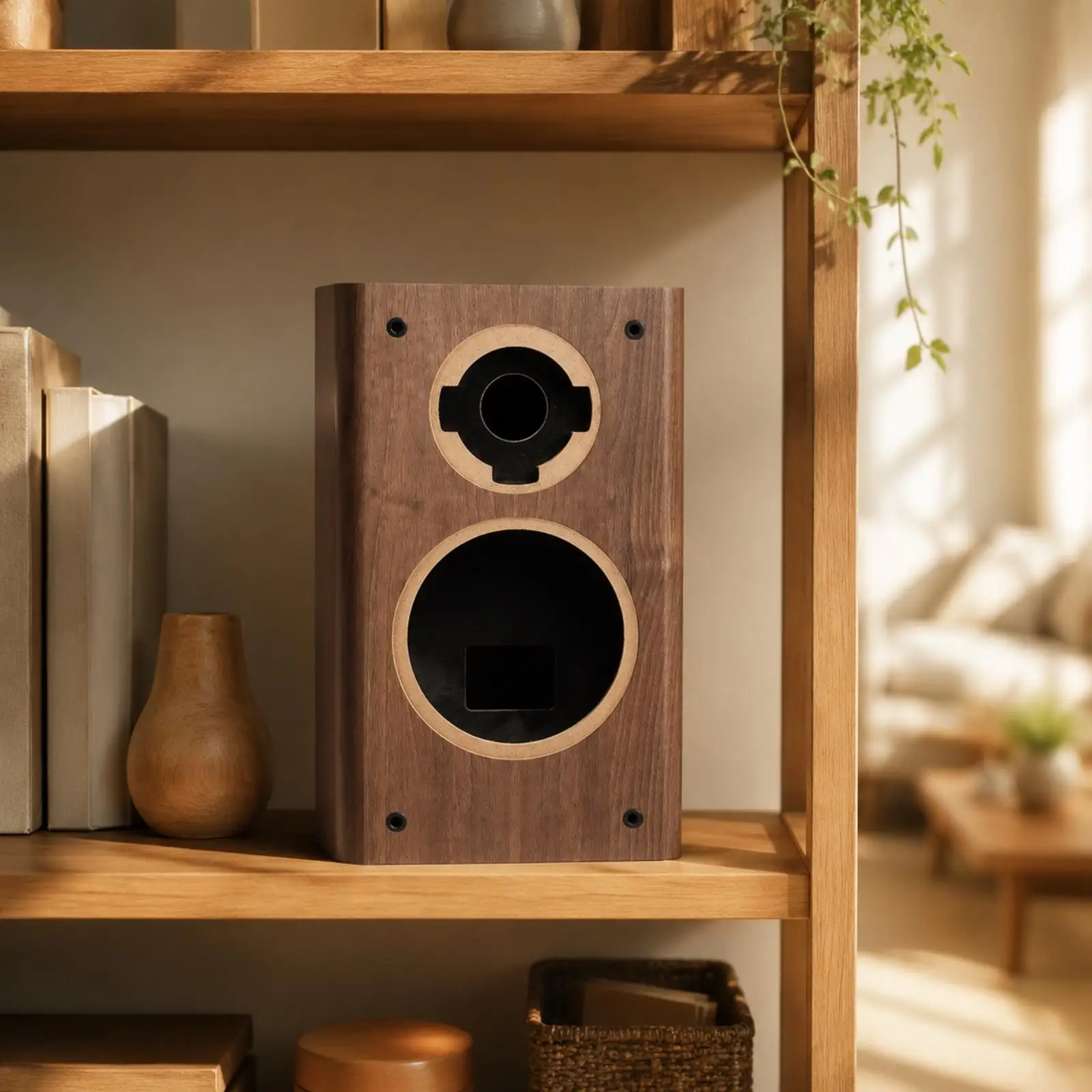 Passive Speaker Cabinet | Walnut Wood-Grain Finish, two Driver Cutouts, DIY Speaker Enclosure, for Listening Rooms