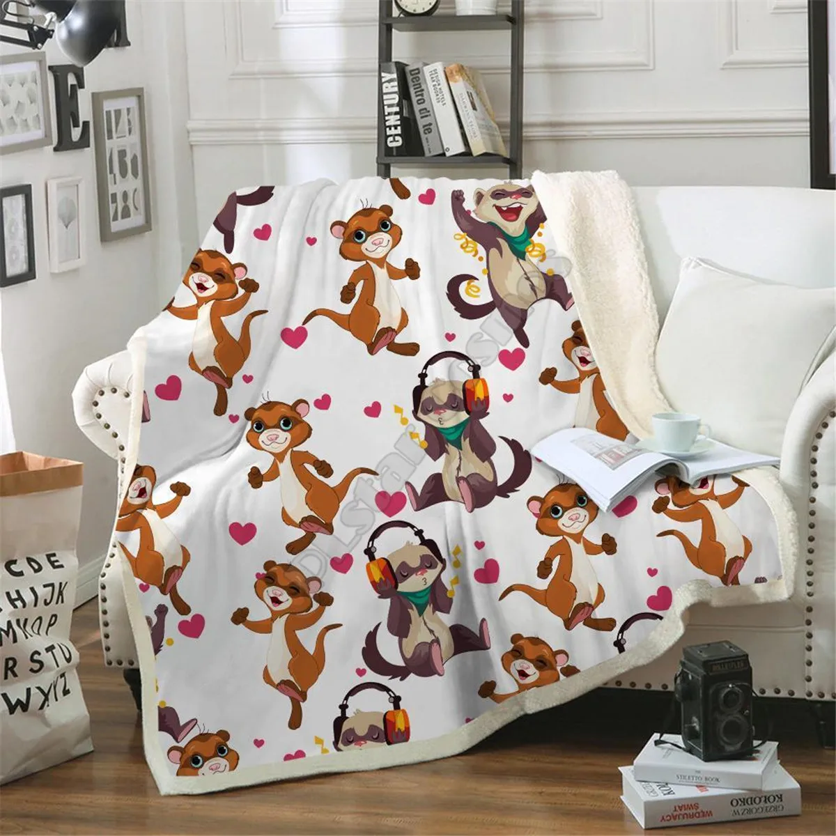 Love Cute Fox Terrier Deken 3D-geprinte Sherpa-deken op bed Huishoudtextiel 05