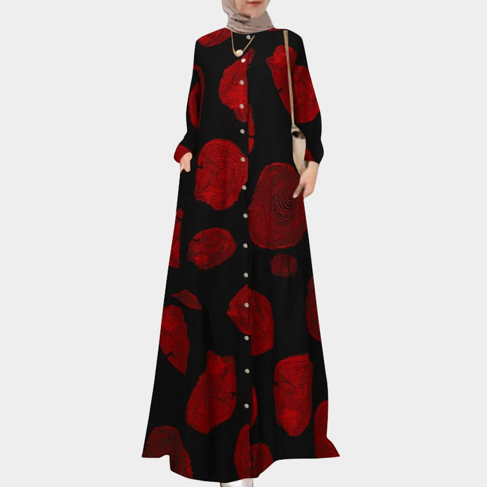 Feminino floral impresso vestido muçulmano vintage manga longa abaya hijab vestido de verão robe femme eid mubarek dubai turquia vestido