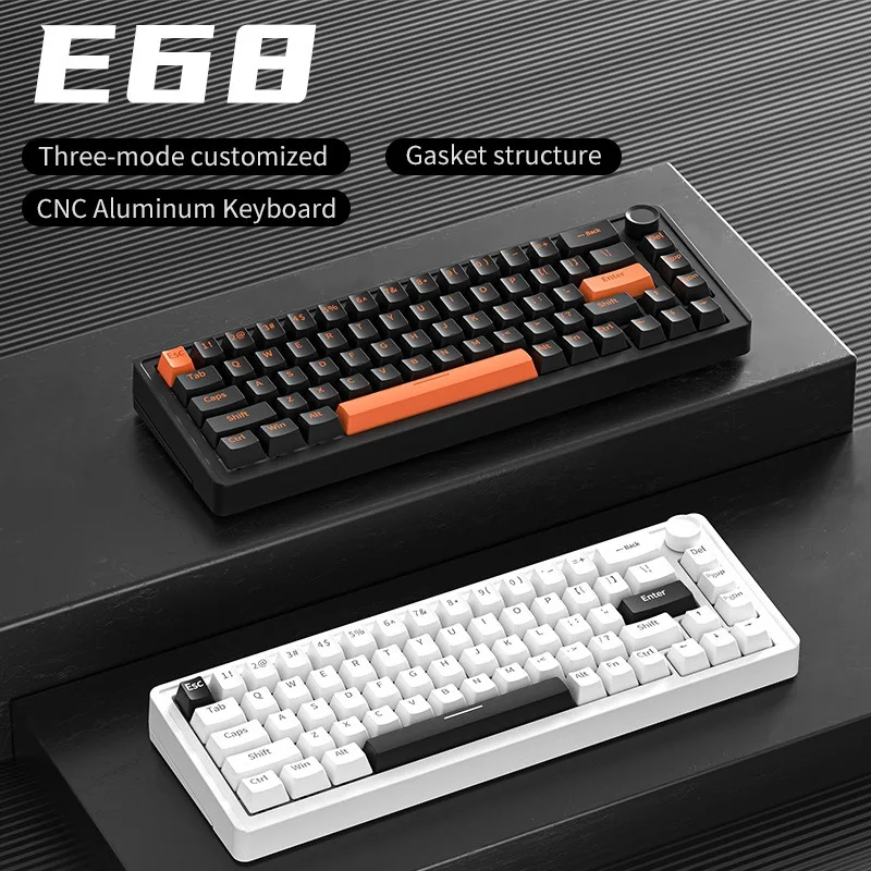 FURYCUBE E68 CNC Aluminum Mechanical Keyboard 3-mode 4000mAh Gasket Structure With Multifunctional Knob VIA Custom For Windows