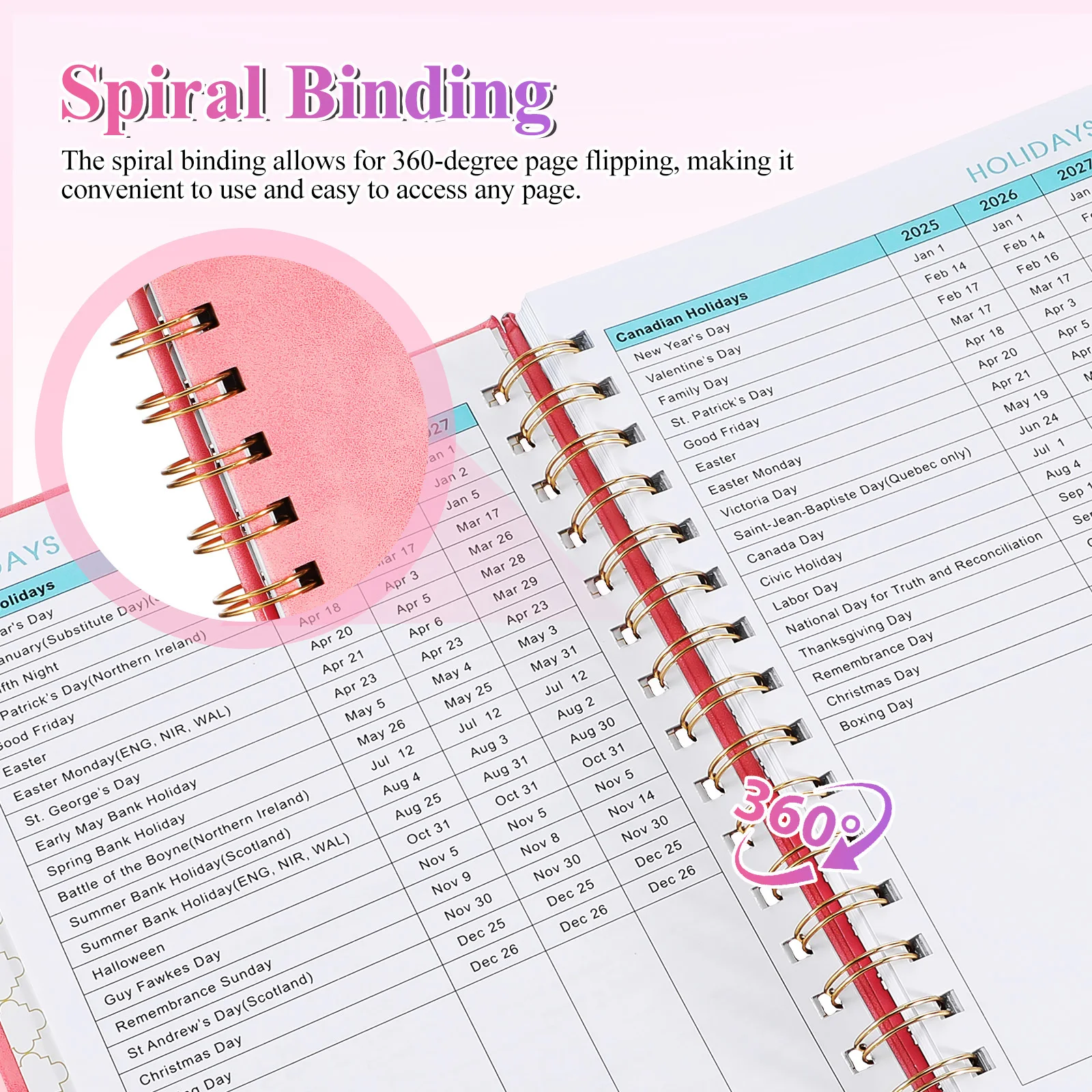 مخطط شهري 2025 ورق ناعم دوامة ملزمة جدول مخطط التقويم دفتر استخدام قوي المحمولة 360 درجة الوجه #5